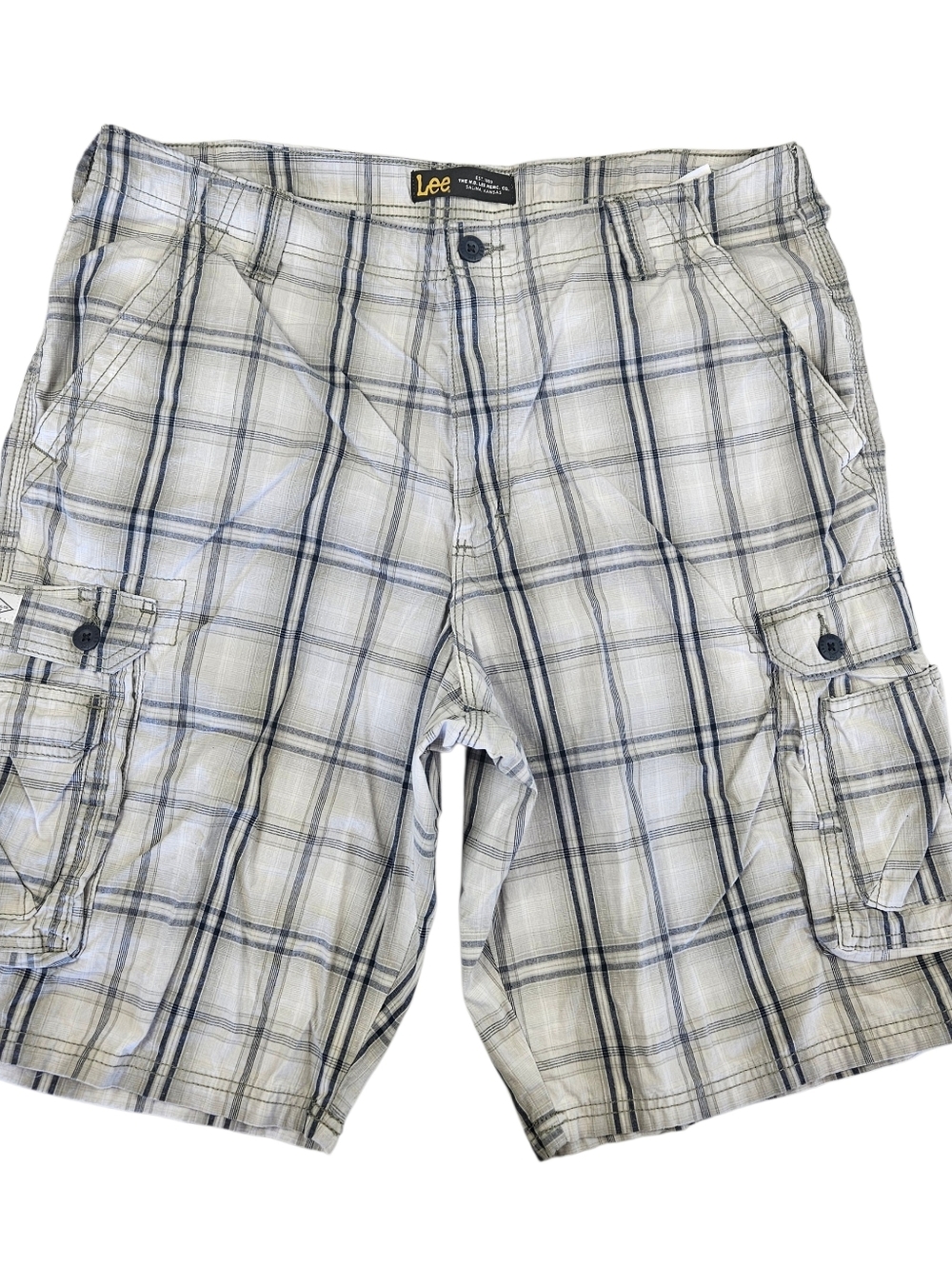 Lee Men’s White & Blue Plaid Cargo Shorts Size 38